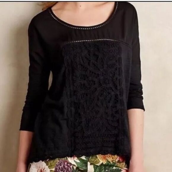 Anthropologie Meadow Rue Tayrona Lace Front Top Boho Whimsigoth Fairy Black XS - Picture 1 of 8